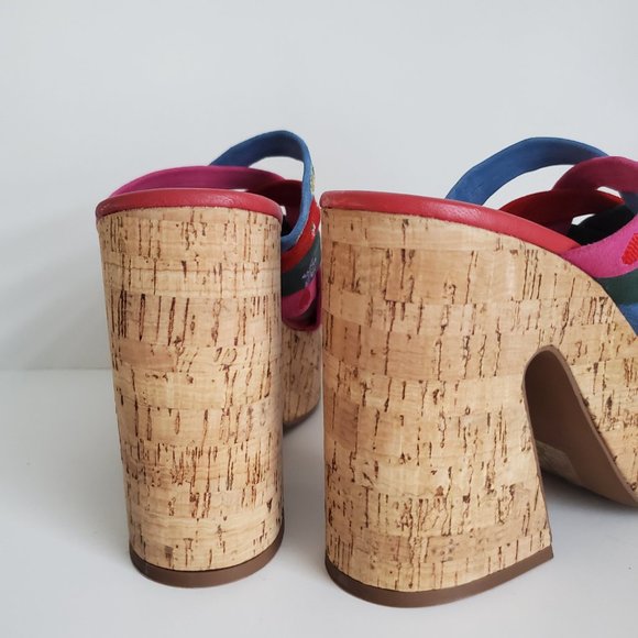 FREE PEOPLE Embroidered Woven  Leather Platform Slip Ons Cork Wedges Boho Mules - Picture 7 of 10